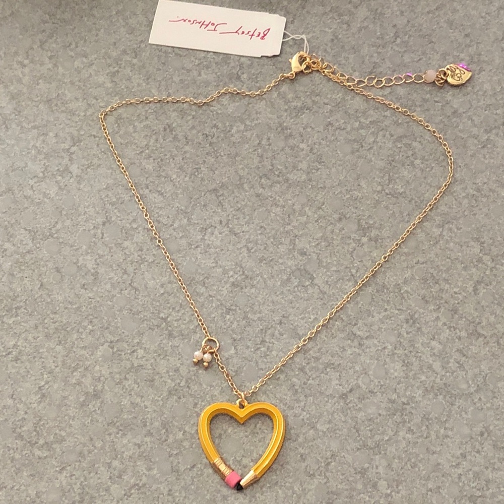 Betsey Johnson Best in Class Yellow Enamel Heart Shaped Pencil Necklace NWT - Picture 10 of 11